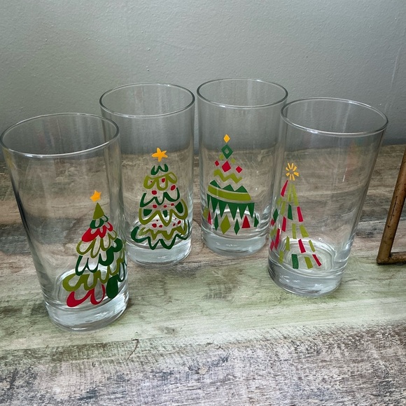 Vintage Crate&Barrel Holiday Christmas Holliday Season Tree Glasses Set Of 4 - Picture 8 of 9